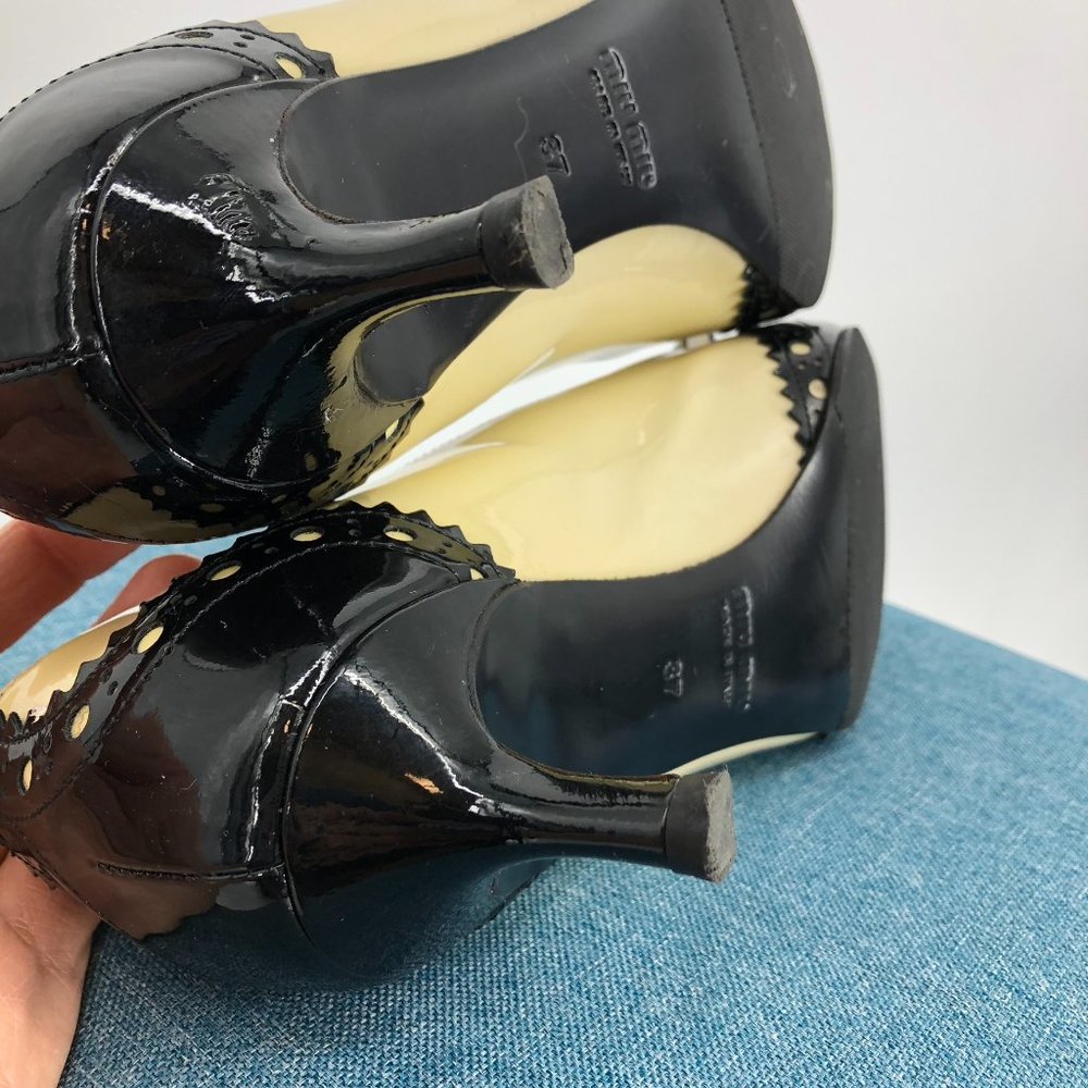 Miu Miu Two Tone Patent Leather Double Bow Pointed Toe kitten heels Size 6.5 - Picture 13 of 16